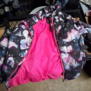 Floral Puffer Jacket with Pink Lining
